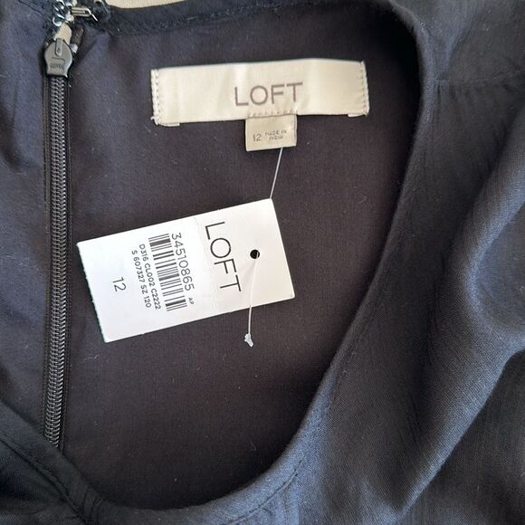 NWT LOFT Women’s Puff Sleeve Fit & Flare Mini Dress with Tiered Skirt Black  12 - Picture 8 of 14